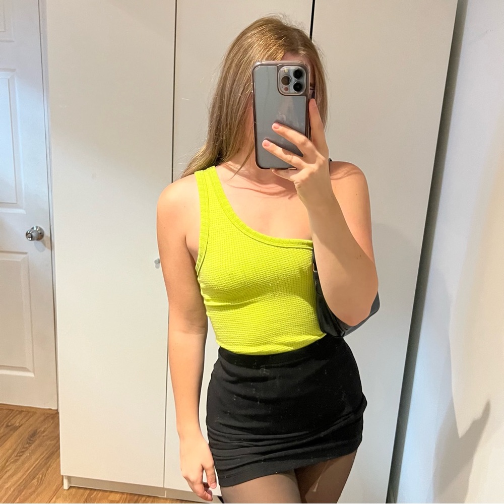 Neon green one shoulder bodysuit